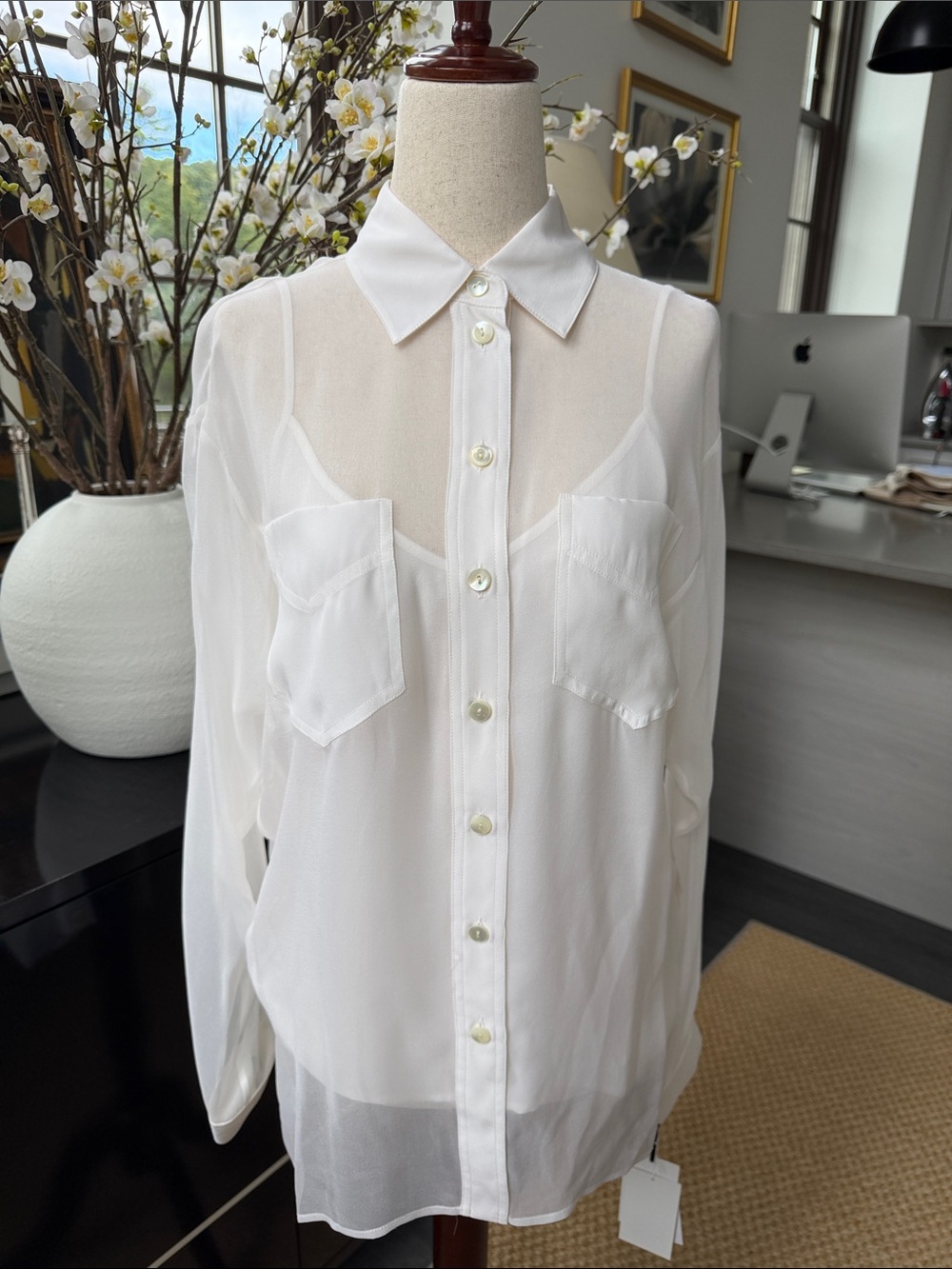 NWT Worth New York Sheer Silk Button-Down Blouse w/Camisole M